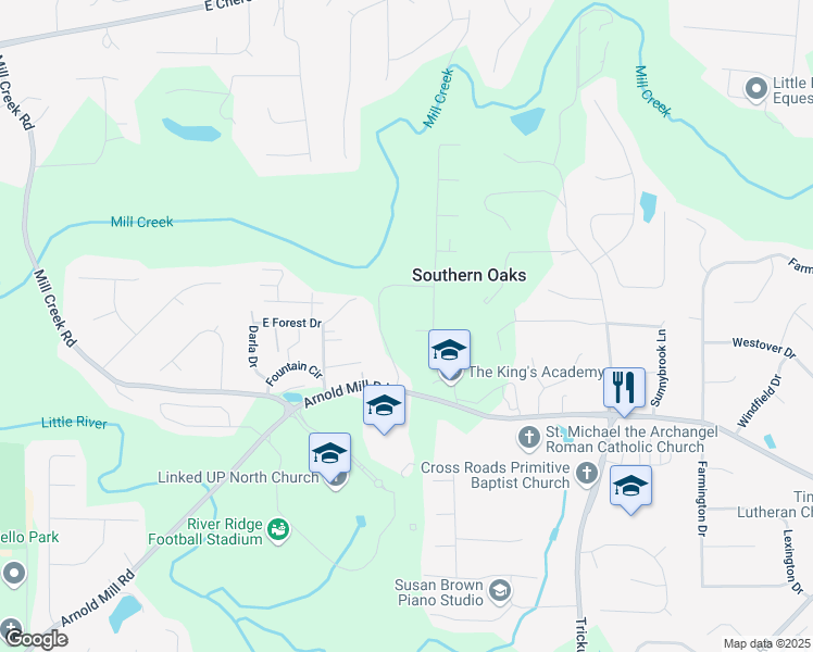 map of restaurants, bars, coffee shops, grocery stores, and more near 201 Prissy Lane in Woodstock