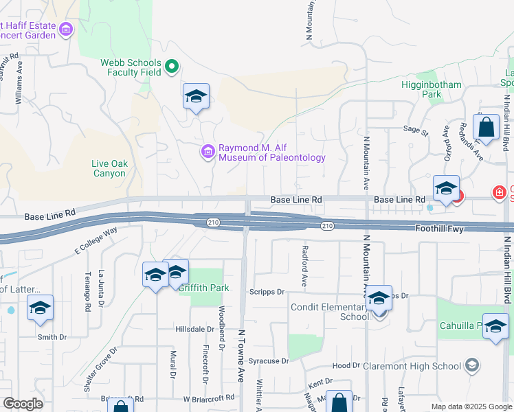 map of restaurants, bars, coffee shops, grocery stores, and more near 1166 Newberry Lane in Claremont