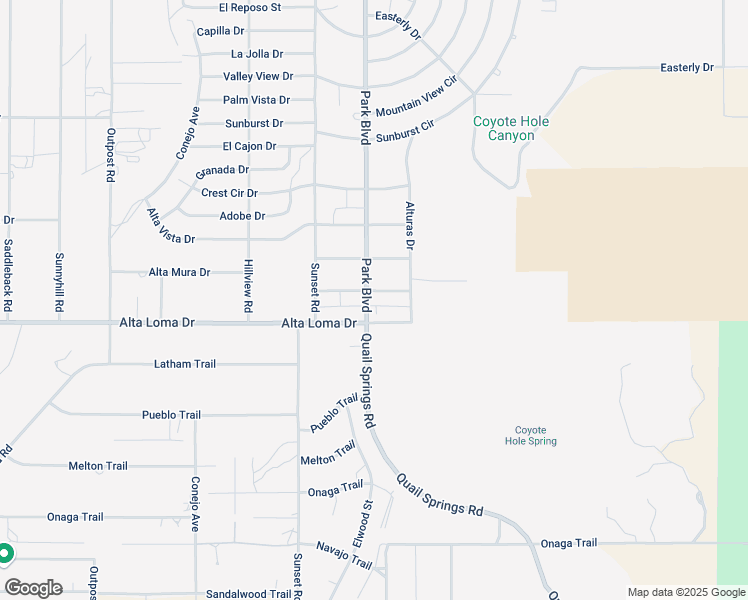 map of restaurants, bars, coffee shops, grocery stores, and more near 61817 Alta Mesa Drive in Joshua Tree