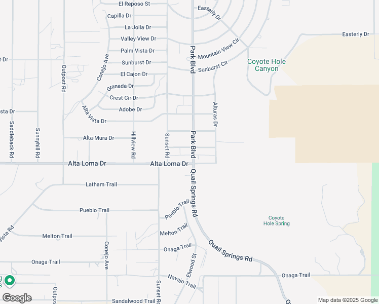 map of restaurants, bars, coffee shops, grocery stores, and more near 61791 Alta Mesa Drive in Joshua Tree