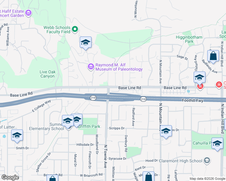 map of restaurants, bars, coffee shops, grocery stores, and more near 1166 Newberry Lane in Claremont