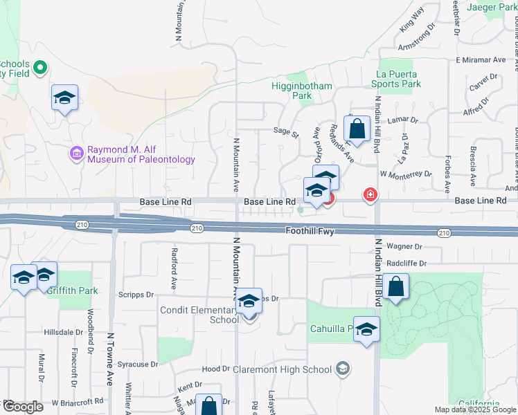 map of restaurants, bars, coffee shops, grocery stores, and more near 751 Huron Place in Claremont