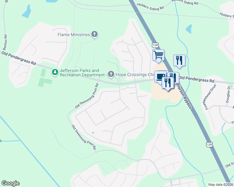 map of restaurants, bars, coffee shops, grocery stores, and more near 1470 Jefferson Walk Circle in Jefferson