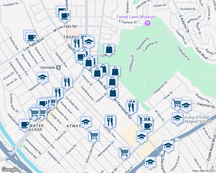 map of restaurants, bars, coffee shops, grocery stores, and more near 3037 Rosslyn Street in Los Angeles