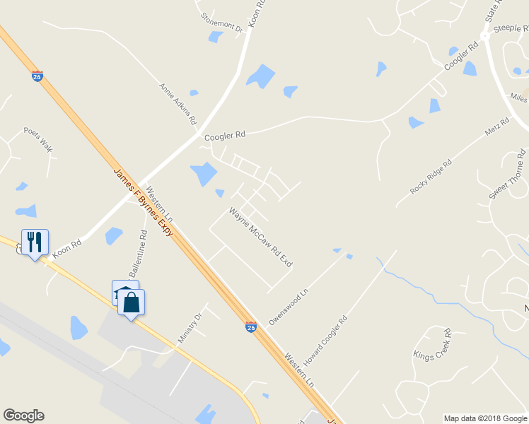 map of restaurants, bars, coffee shops, grocery stores, and more near 225 Twinflower Lane in Irmo