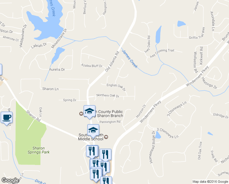 map of restaurants, bars, coffee shops, grocery stores, and more near 2935 Northern Oak Drive in Cumming