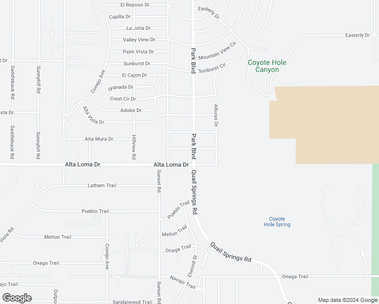 map of restaurants, bars, coffee shops, grocery stores, and more near 61791 Alta Mesa Drive in Joshua Tree