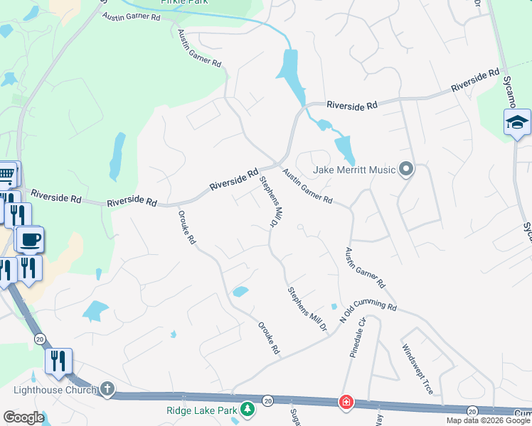 map of restaurants, bars, coffee shops, grocery stores, and more near 5801 Stephens Oak Court in Buford