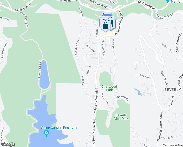 map of restaurants, bars, coffee shops, grocery stores, and more near 2670 Claray Drive in Los Angeles