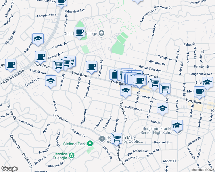 map of restaurants, bars, coffee shops, grocery stores, and more near 4901 York Boulevard in Los Angeles