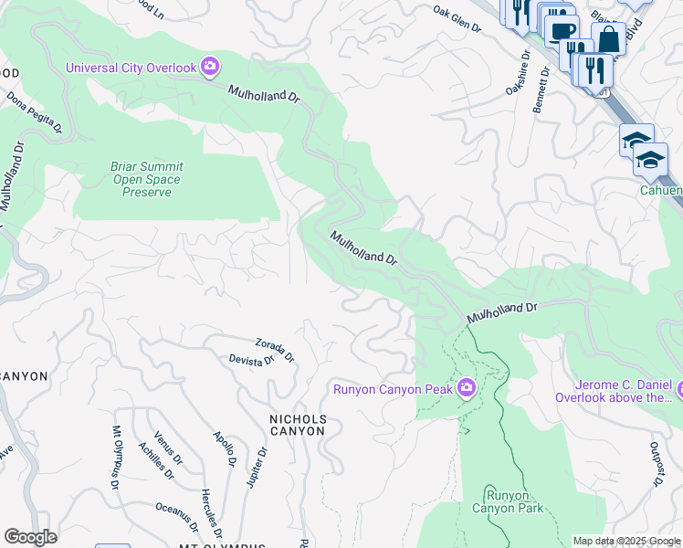 map of restaurants, bars, coffee shops, grocery stores, and more near 2795 La Castana Drive in Los Angeles