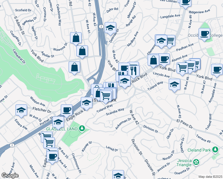 map of restaurants, bars, coffee shops, grocery stores, and more near 3806 West Avenue 41 in Los Angeles