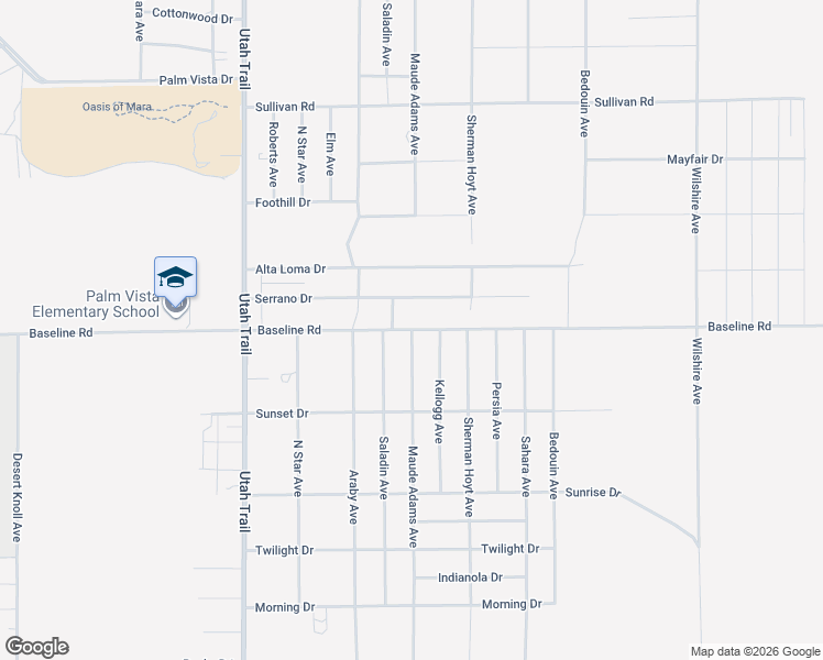 map of restaurants, bars, coffee shops, grocery stores, and more near 7300 Maude Adams Avenue in Twentynine Palms