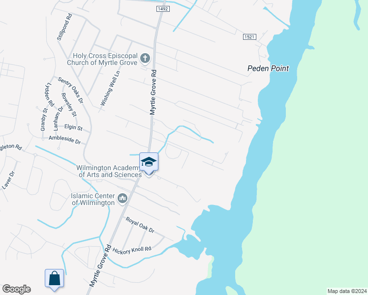 map of restaurants, bars, coffee shops, grocery stores, and more near 163 Windy Woods Way in Wilmington