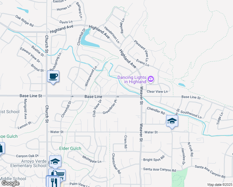 map of restaurants, bars, coffee shops, grocery stores, and more near 29400 Base Line Street in Highland