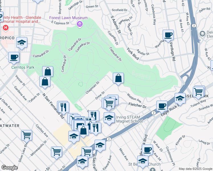 map of restaurants, bars, coffee shops, grocery stores, and more near 3412 Chapman Street in Los Angeles