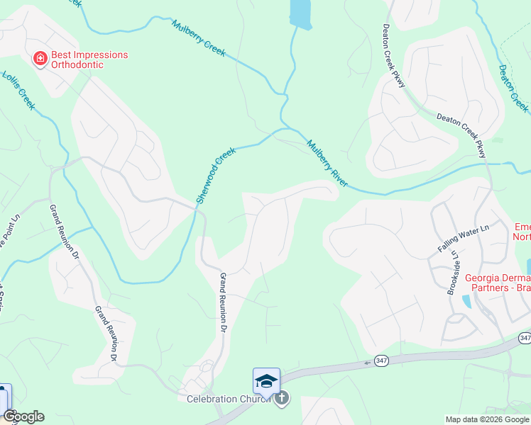 map of restaurants, bars, coffee shops, grocery stores, and more near 5880 Peacock Lane in Hoschton