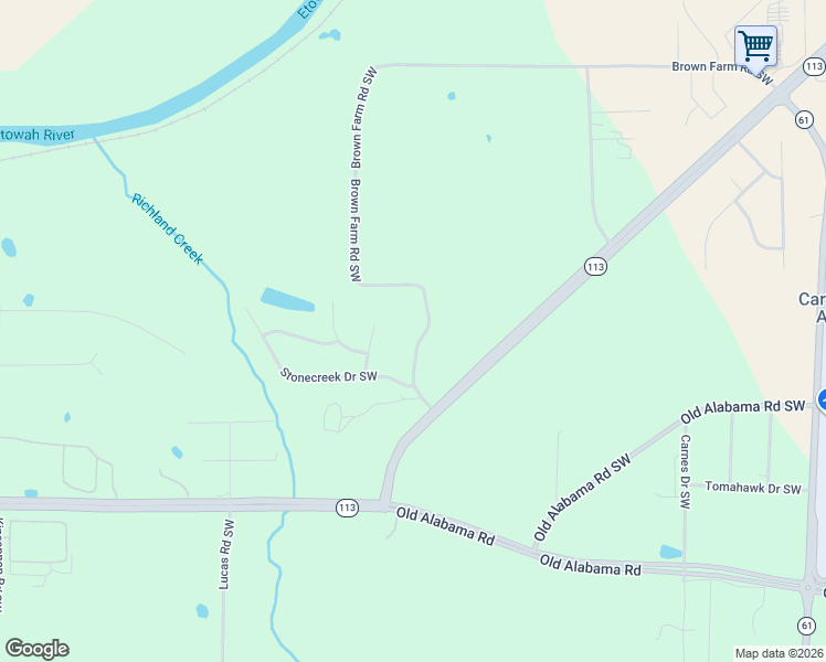 map of restaurants, bars, coffee shops, grocery stores, and more near 518 Brown Farm Road Southwest in Cartersville