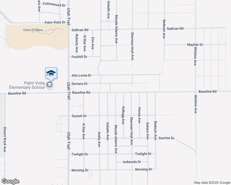 map of restaurants, bars, coffee shops, grocery stores, and more near Maude Adams Avenue in Twentynine Palms