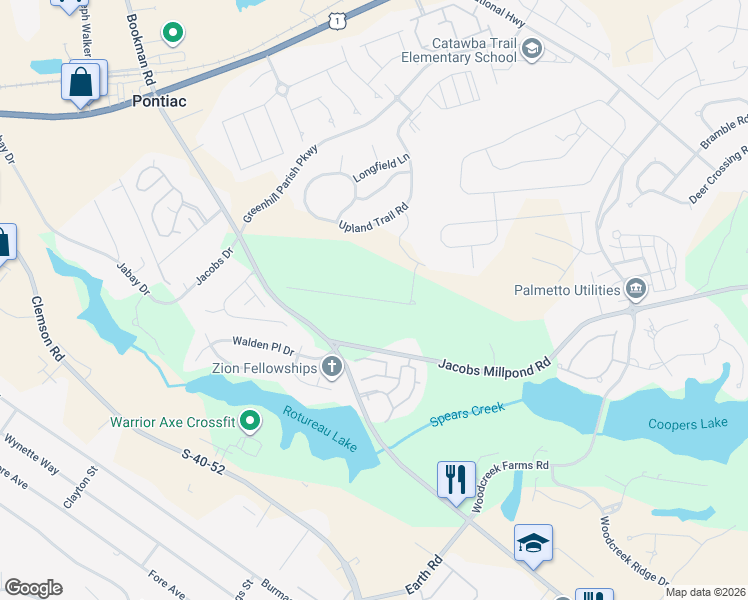 map of restaurants, bars, coffee shops, grocery stores, and more near 747 Dial Creek Road in Elgin