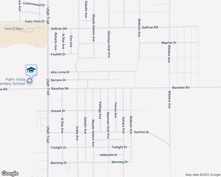 map of restaurants, bars, coffee shops, grocery stores, and more near 74908 Baseline Road in Twentynine Palms