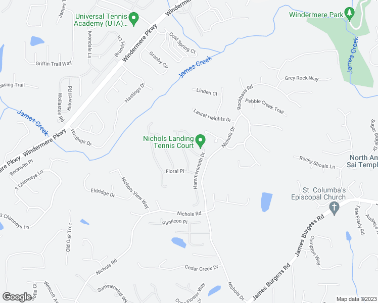 map of restaurants, bars, coffee shops, grocery stores, and more near 445 Hillingdon Way in Suwanee