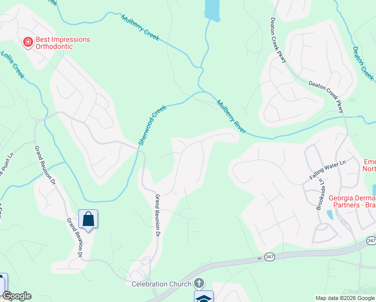 map of restaurants, bars, coffee shops, grocery stores, and more near 5880 Peacock Lane in Hoschton