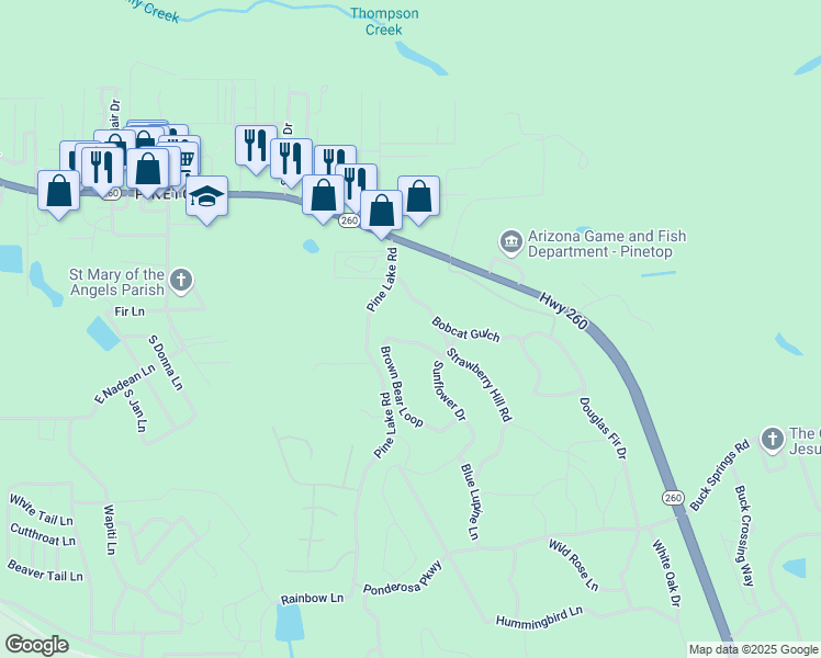 map of restaurants, bars, coffee shops, grocery stores, and more near 2094 Brown Bear Loop in Navajo County