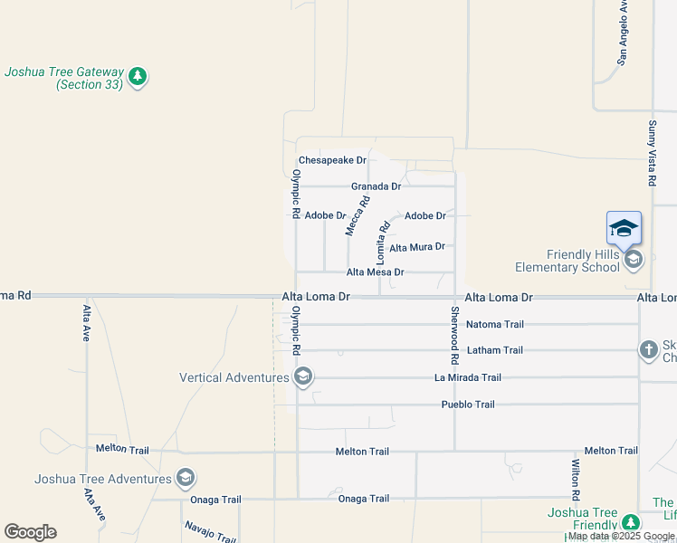 map of restaurants, bars, coffee shops, grocery stores, and more near 7217 Mecca Road in Joshua Tree