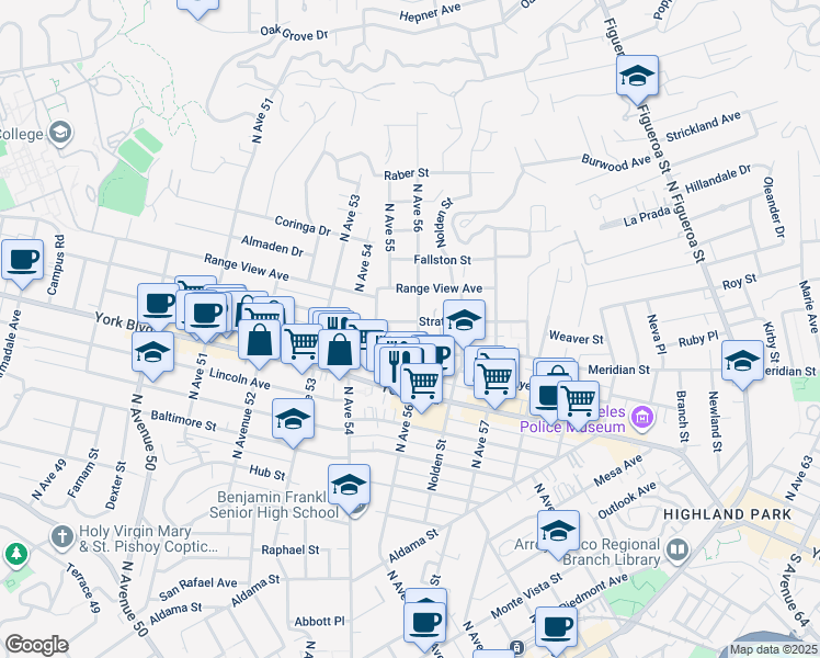 map of restaurants, bars, coffee shops, grocery stores, and more near 5533 Stratford Road in Los Angeles