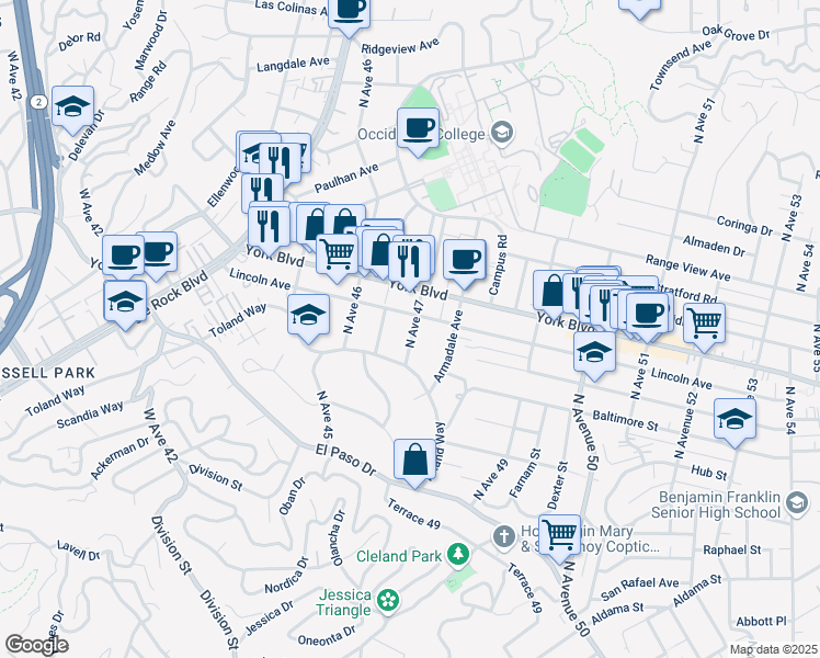 map of restaurants, bars, coffee shops, grocery stores, and more near in Los Angeles