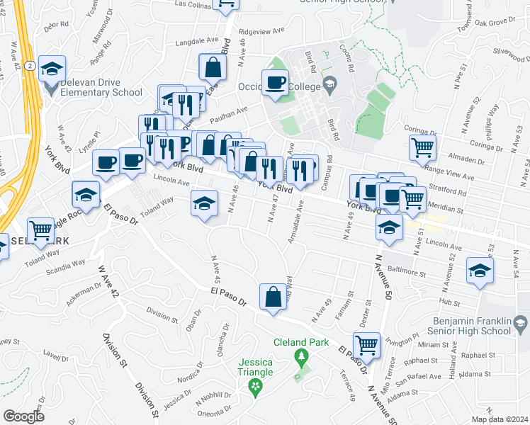 map of restaurants, bars, coffee shops, grocery stores, and more near 1448 Hazelwood Avenue in Los Angeles
