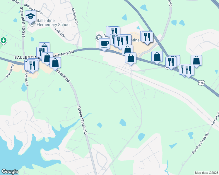 map of restaurants, bars, coffee shops, grocery stores, and more near 115 Willard Bouknight Road in Irmo