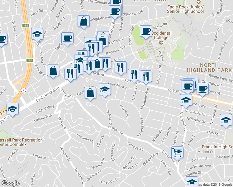 map of restaurants, bars, coffee shops, grocery stores, and more near 1420 North Avenue 46 in Los Angeles