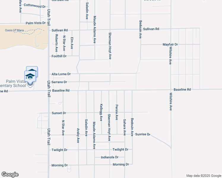 map of restaurants, bars, coffee shops, grocery stores, and more near 74908 Baseline Road in Twentynine Palms
