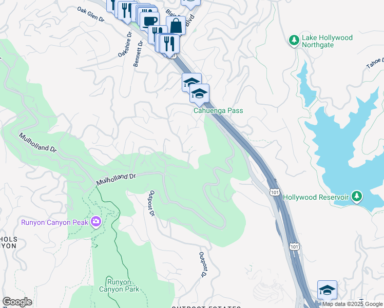 map of restaurants, bars, coffee shops, grocery stores, and more near 6920 Pacific View Drive in Los Angeles