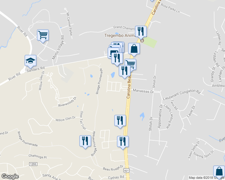 map of restaurants, bars, coffee shops, grocery stores, and more near 6019 Slipper Shell Street in Wilmington