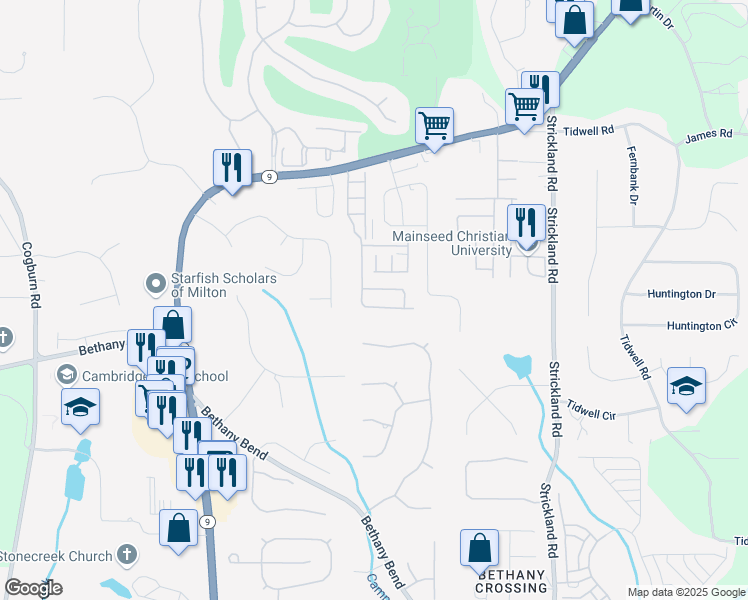 map of restaurants, bars, coffee shops, grocery stores, and more near 13943 Sunfish Bend in Alpharetta