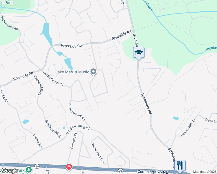 map of restaurants, bars, coffee shops, grocery stores, and more near 5489 Princeton Oaks Lane in Sugar Hill
