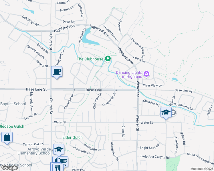 map of restaurants, bars, coffee shops, grocery stores, and more near 7214 Veranda Lane in Highland