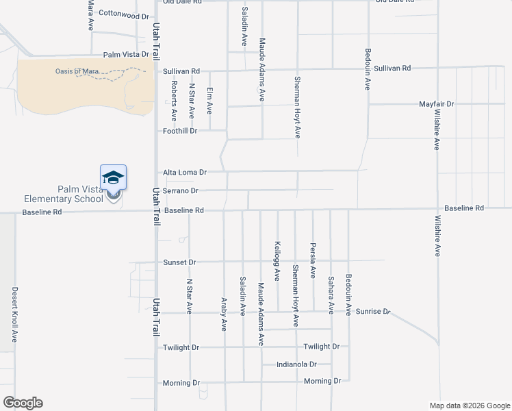 map of restaurants, bars, coffee shops, grocery stores, and more near 74741 Serrano Drive in Twentynine Palms