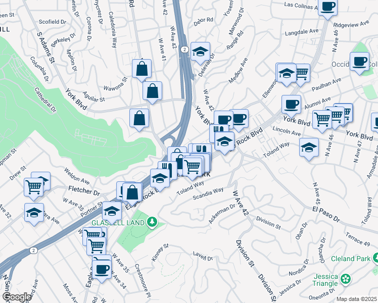 map of restaurants, bars, coffee shops, grocery stores, and more near 3827 West Avenue 41 in Los Angeles