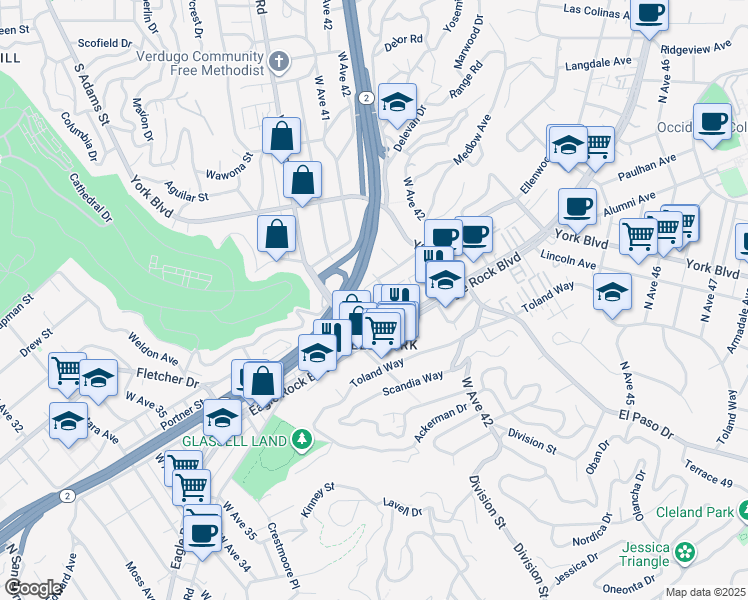 map of restaurants, bars, coffee shops, grocery stores, and more near 3827 West Avenue 41 in Los Angeles