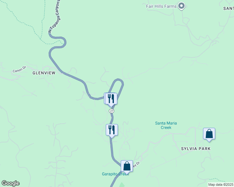 map of restaurants, bars, coffee shops, grocery stores, and more near 1951 North Topanga Canyon Boulevard in Los Angeles County