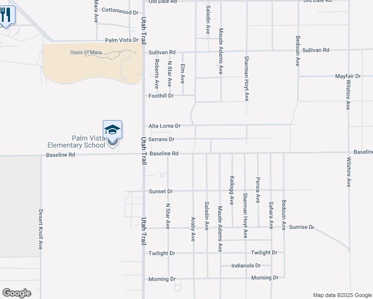 map of restaurants, bars, coffee shops, grocery stores, and more near Baseline Road in Twentynine Palms