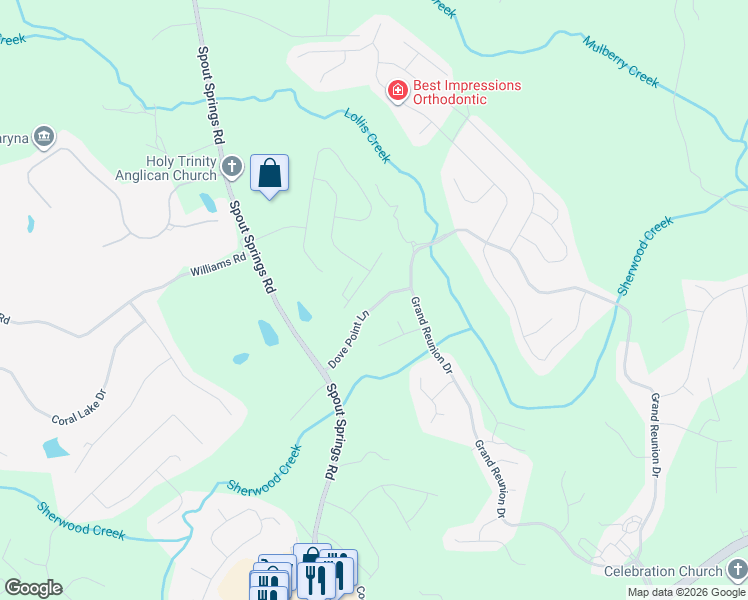 map of restaurants, bars, coffee shops, grocery stores, and more near 7028 Dove Point Lane in Hoschton