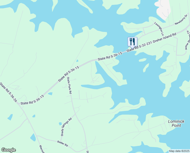 map of restaurants, bars, coffee shops, grocery stores, and more near 208 Mallard Cove Road in Prosperity