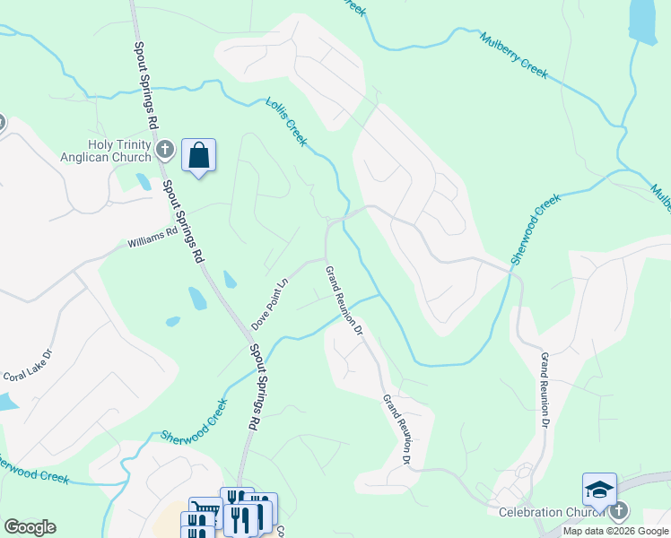 map of restaurants, bars, coffee shops, grocery stores, and more near 7109 Grand Reunion Drive in Hoschton