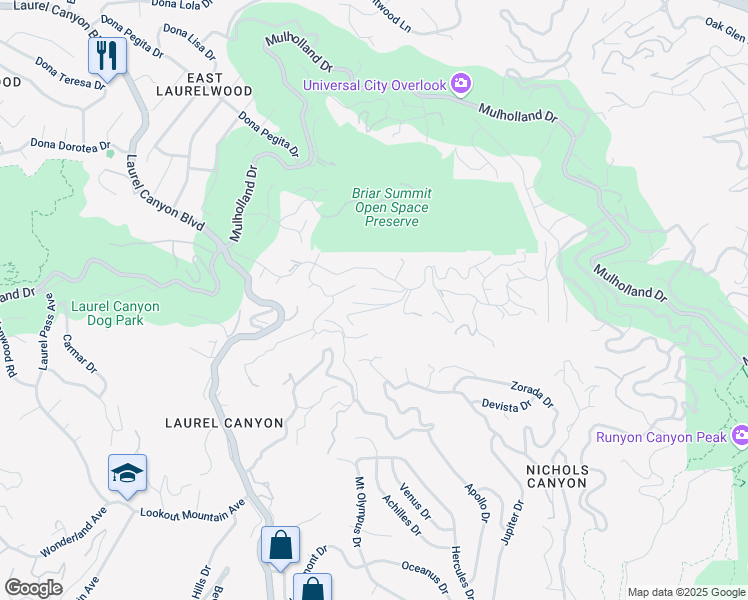 map of restaurants, bars, coffee shops, grocery stores, and more near 7940 Lulu Glen Drive in Los Angeles