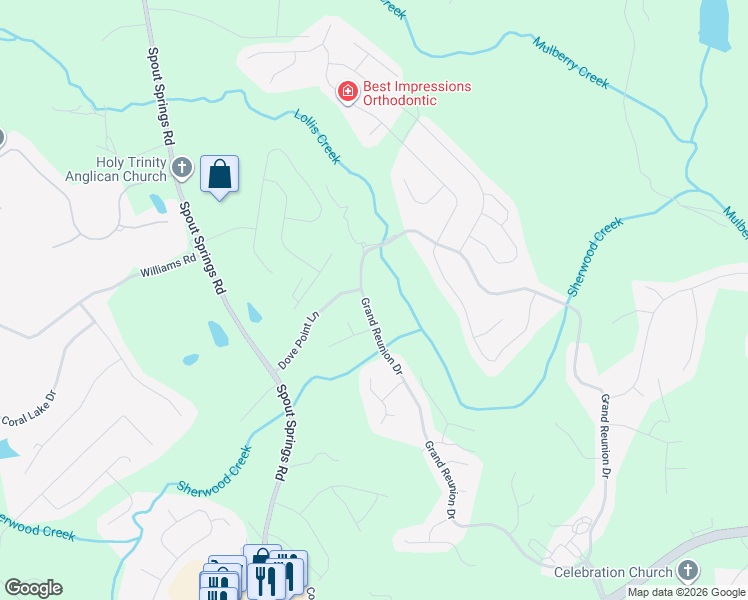 map of restaurants, bars, coffee shops, grocery stores, and more near 7109 Grand Reunion Drive in Hoschton